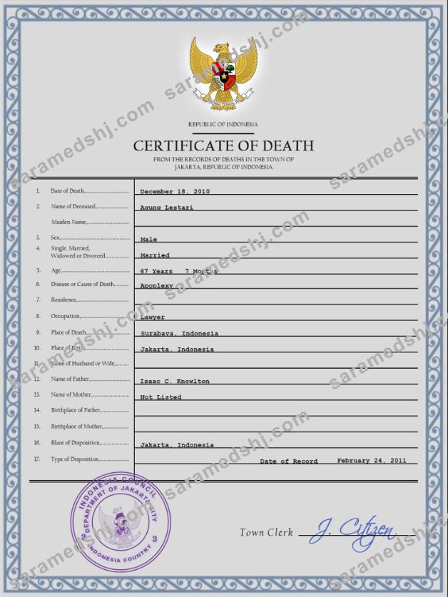 Indonesia vital record death certificate PSD template